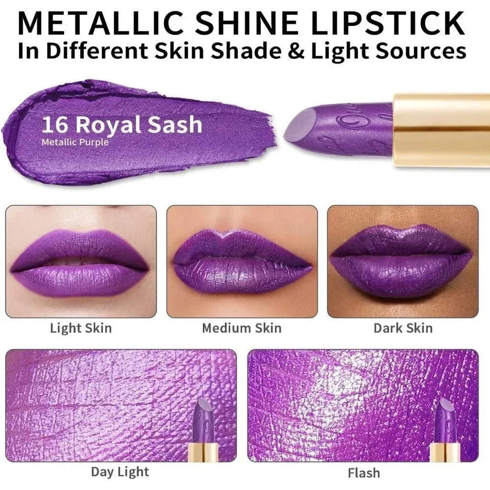 Oulac Metallic Glitter Purple Lipstick for Women 4.3 g/0.15 oz (Royal Sash(16)) - Picture 5 of 8